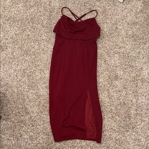 Lulu's Burgundy Midi Dress with Spaghetti Straps